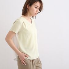 インディヴィ(INDIVI)の【通勤洗えるUVケア接触冷感吸水速乾エコ】サテンタック バイカラー半袖ブラウス