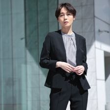 【定番スーツUVケア接触冷感洗える】ノーカラージャケット
