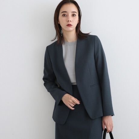 日本製洗えるUVケア】ウールライクノーカラージャケット 