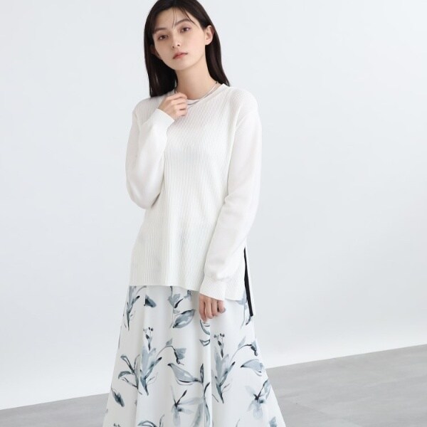 【タグ付未使用】 INDIVI ロングスリットニット M 春ニット 春ニット人気NO.1！ボーダー洗える日本製】ロングスリットニット