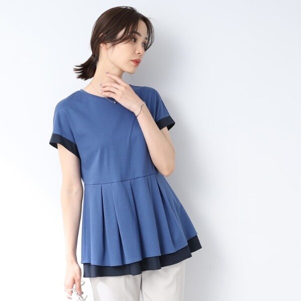 【美品】サカイ　Tシャツ　カットワーク　異素材ドッキング　切替　ペプラム　S 美品】サカイ Tシャツ カットワーク 異素材ドッキング 切替