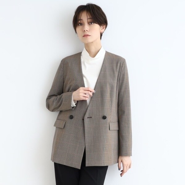 SETUP可能】ノーカラーダブルジャケット | インディヴィ(INDIVI