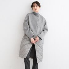 トレンド／ロング丈】キルト＆ウール切り替えデザインコート 