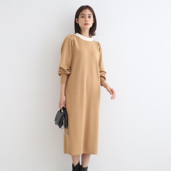 洗える／パール調ボタン】ストレートニットワンピース | インディヴィ