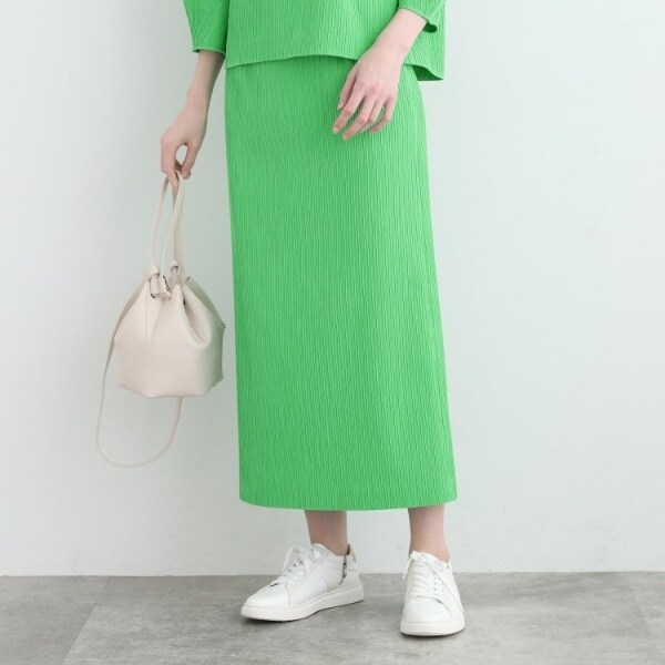 グリーンスカート ホワイトストライプ 洗える／SETUP可能】ストライプジャカード ストレートスカート