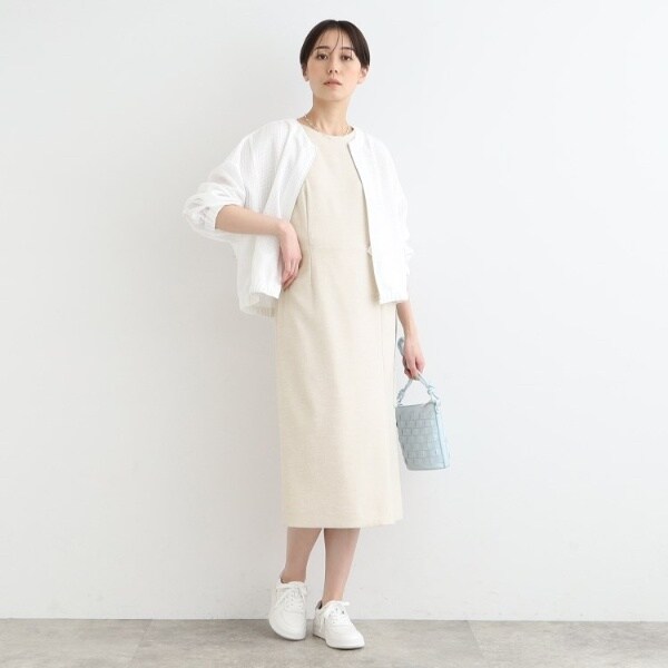 洗える／UVケア／SETUP可能】麻調スタイルアップワンピース