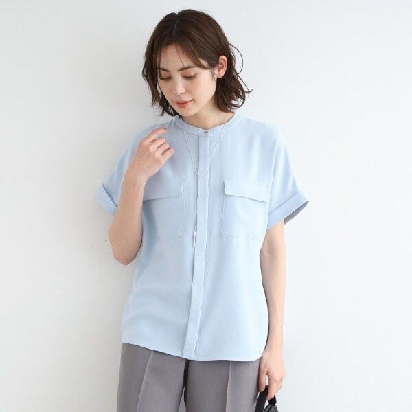 pois ポワ ブラウスT blouse tee ネイビー stina / dot puff sleeve blouse / black
