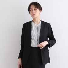 【定番スーツ／ウール混】無地ノーカラージャケット
