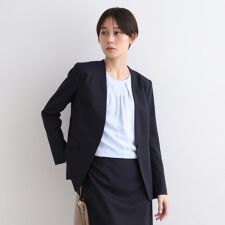 【定番スーツ／ウール混】ピンストライプノーカラージャケット