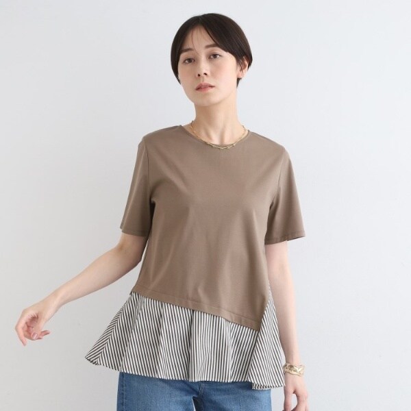 インディヴィ　レイヤード風Tシャツ 洗える／ストライプ柄】レイヤード風Tシャツ | インディヴィ