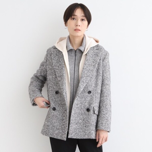 トレンド◎】リングヘリンボーン柄ダブルジャケットコート