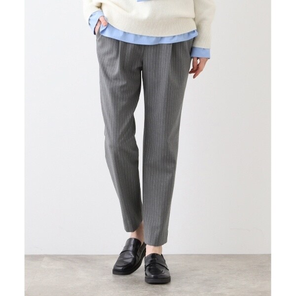 褒められパンツ／ウエストゴム】裏起毛ストライプタックテーパード