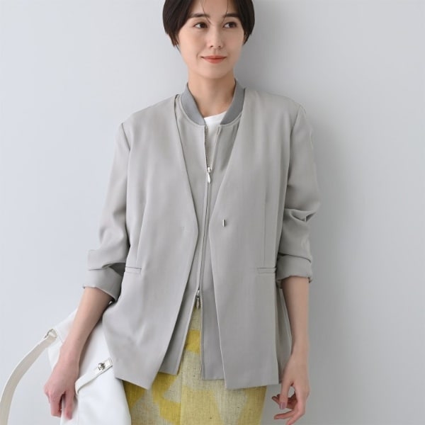 【新春価格】INDIVI 千鳥柄ノーカラージャケット&パンツセットL Lサイズ 洗える／UVケア／接触冷感／SETUP可能】千鳥柄ショート丈