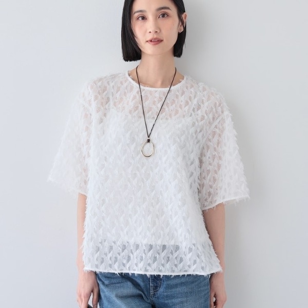 春SALE！【トレンド／ヘアリー】フリンジカットジャカードT