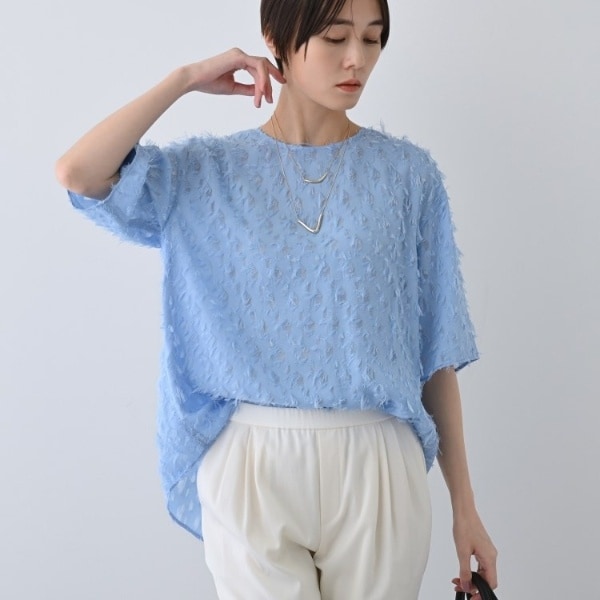 春SALE！【UVケア／カラーストライプ柄】タックデザインブラウス 春SALE！【UVケア／カラーストライプ柄】タックデザインブラウス