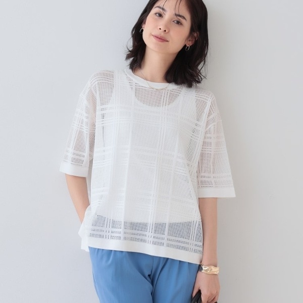 ニット セーター 「夏SALE／WEB先行カラーあり／手洗い可」透かし柄デザインニット レディース 夏SALE／WEB先行カラーあり／手洗い可】透かし柄デザインニット