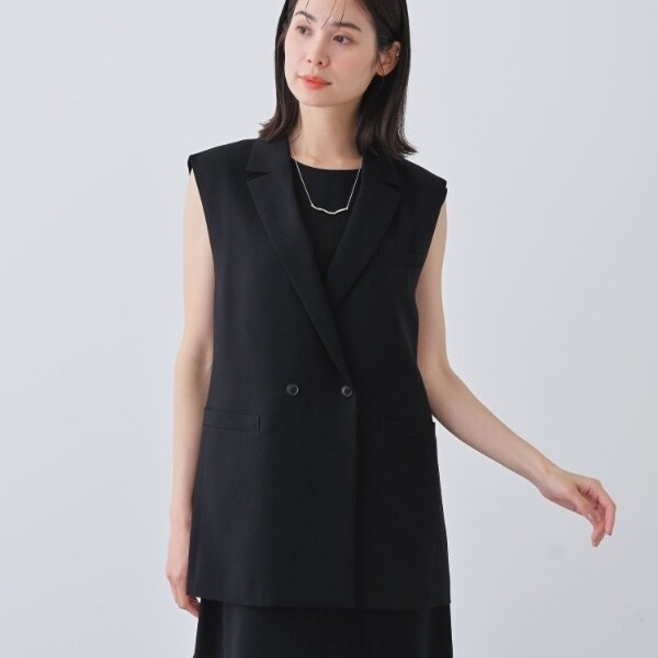INDIVI【洗える／メッシュ素材】リネンライク半袖ダブルジャケット新品タグ付き 洗える／メッシュ素材】リネンライク半袖ダブルジャケット
