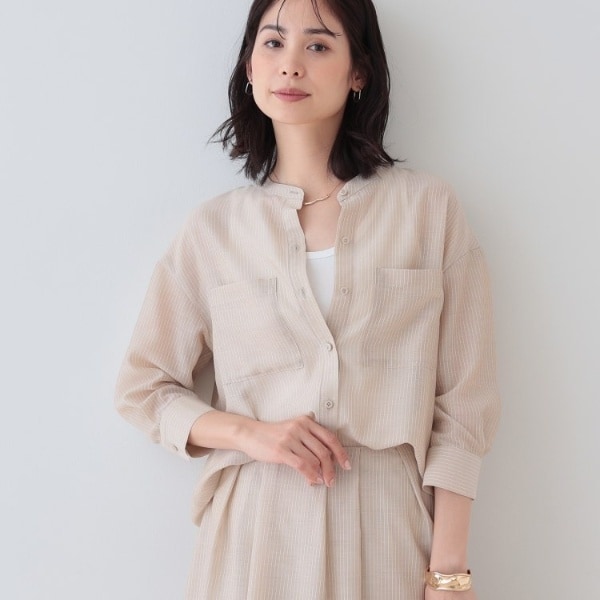 美品◯アンタイトル【さらっと羽織れる／接触冷感／洗える】リネン混ベーシックシャツ さらっと羽織れる／接触冷感／洗える】リネン混ベーシックシャツ