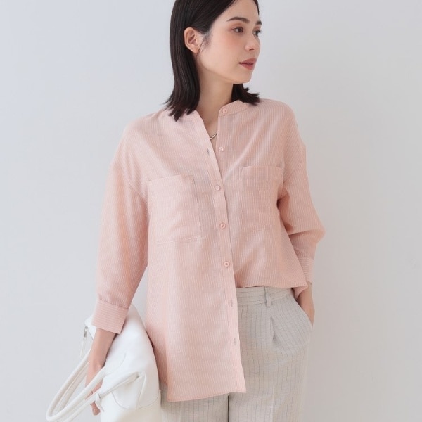 美品◯アンタイトル【さらっと羽織れる／接触冷感／洗える】リネン混ベーシックシャツ さらっと羽織れる／接触冷感／洗える】リネン混ベーシックシャツ