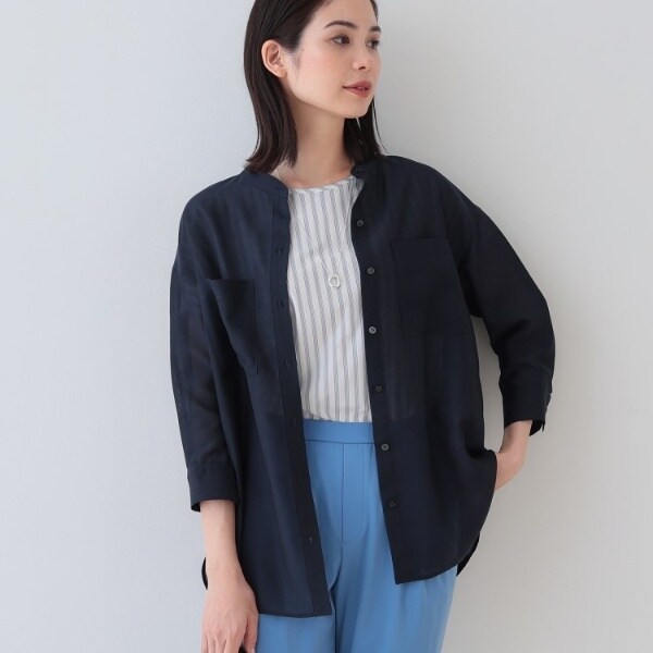 美品◯アンタイトル【さらっと羽織れる／接触冷感／洗える】リネン混ベーシックシャツ さらっと羽織れる／接触冷感／洗える】リネン混ベーシックシャツ