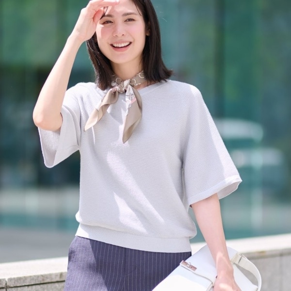 洗える】レーヨンポリエステルストレッチ シャツコンビ ニット
