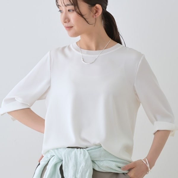 ブラウス シャツ 「洗える／5分袖」シルク風素材オフィスブラウス レディース INDIVI ブラウス シャツ 「洗える／5分袖」シルク風素材オフィス