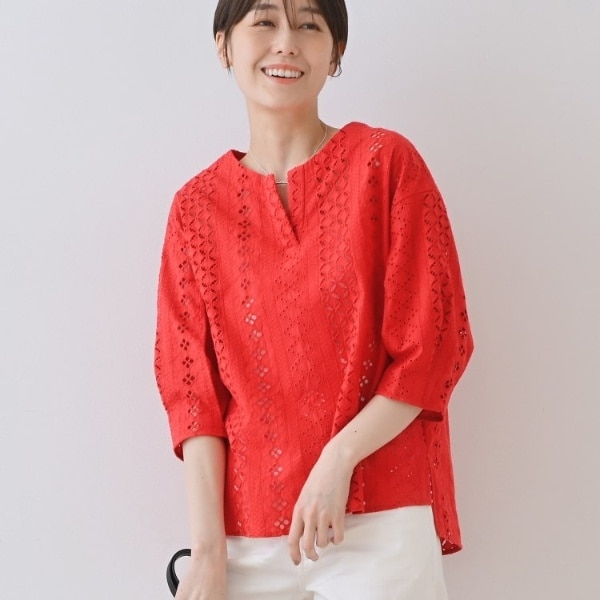 セットアップ可コットン100】スカラップ刺繍ブラウス | アン