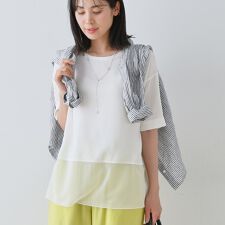 【洗える】裾シアー半袖トップス