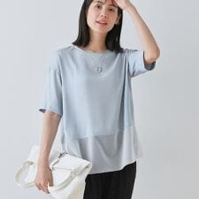 【洗える】裾シアー半袖トップス