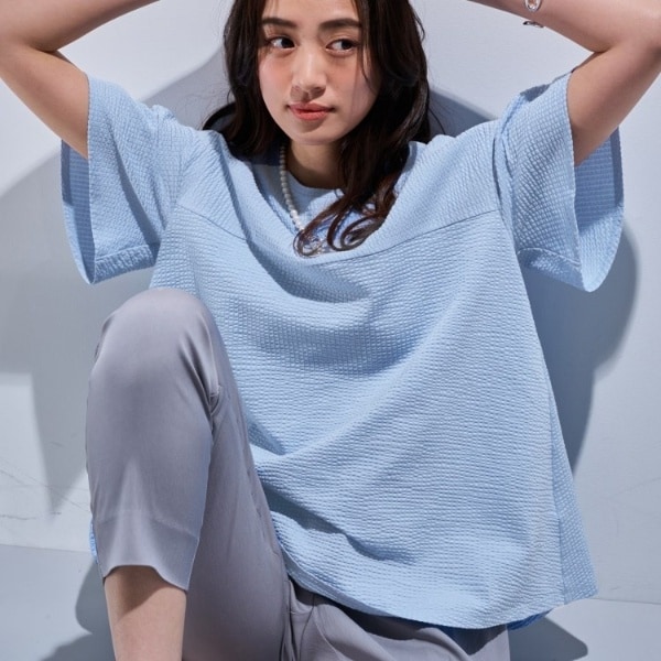 春SALE！【洗える／凹凸素材】シンプルVネックブラウス 春SALE！【洗える／凹凸素材】シンプルVネックブラウス（シャツ