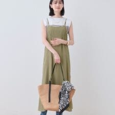 【洗える／凹凸素材】シャーリング調素材キャミワンピース