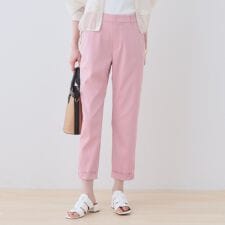 【洗える／高ストレッチ】クロップド丈サテンテーパードパンツ