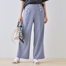 【デニムライク】マリンボタン リネン混ワイドパンツ