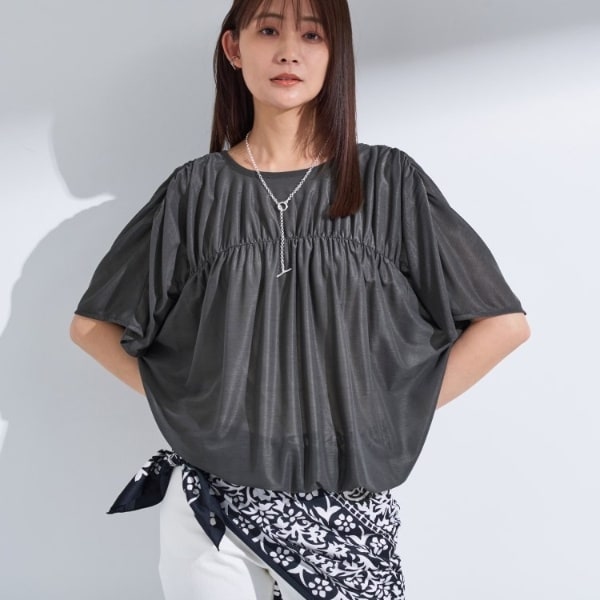 INDIVI / インディヴィ 【洗える／体型カバー】シャーリングシアートップス セール】【洗える／体型カバー】シャーリングシアートップス（T
