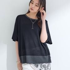 インディヴィ(INDIVI)の【洗える／二の腕カバー】バイカラーラメニット