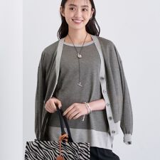 【程よいシアー素材洗える】バイカラーラメカーディガン