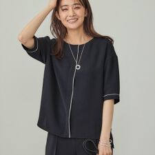 【UVケア／吸水速乾】サテンラインブラウス