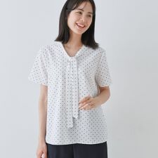 【通勤／きれいめ】柄ボウタイブラウス