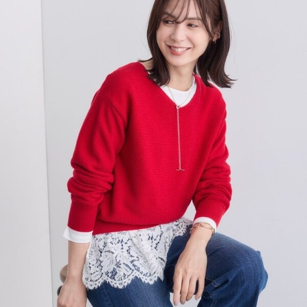 【ウール混ラメ素材】Vネック煌めきニット