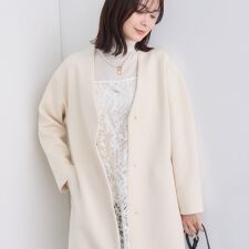 インディヴィ(INDIVI)の【秋／軽羽織り】ノーカラーミドル丈ライトコート