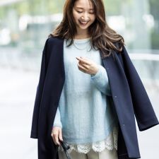 インディヴィ(INDIVI)の【秋／軽羽織り】ノーカラーミドル丈ライトコート