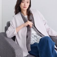 インディヴィ(INDIVI)の【秋／軽羽織り】ノーカラーミドル丈ライトコート