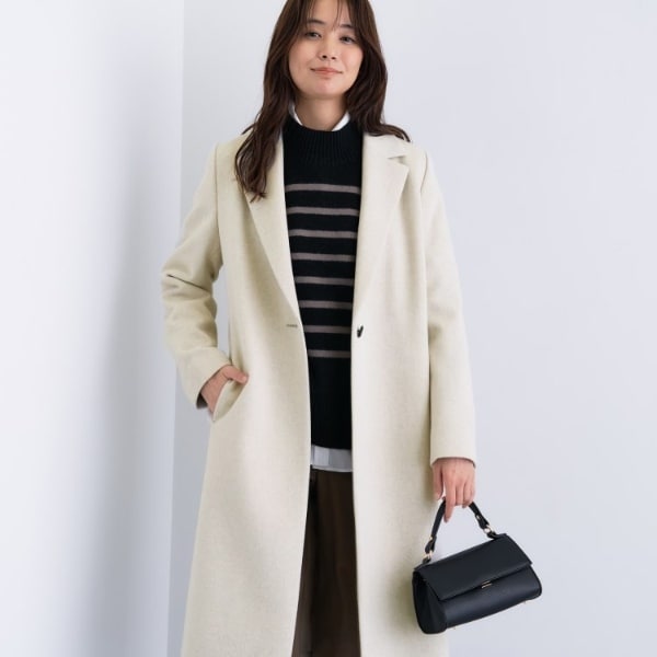 美品インディヴィ（INDIVI）ウールコートステンカラーチェスターコート大きめ ウール】名品チェスターコート（チェスターコート） | INDIVI