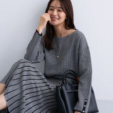 【洗える／SETUP可能】ジャカードボートネックニット