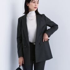 【日本製／スーツ／通勤】シルクウールストレッチ ダブルジャケット