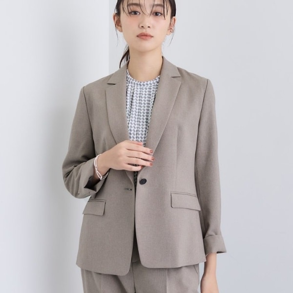 美品　インディヴィINDIVI ノーカラーパンツスーツ　ベージュ系　サイズ36 洗える／スーツ】ノーカラージャケット（ジャケット(単品