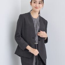 【洗える／通勤／スーツ】メランジストレッチ ノーカラージャケット