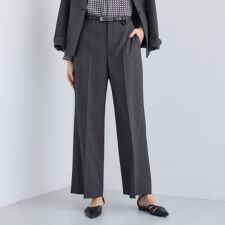 【洗える／通勤／スーツ】メランジストレッチ ワイドパンツ