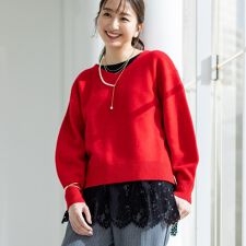 【洗える／カシミヤ混】ミドルゲージVネックニット