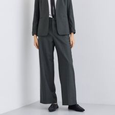 【日本製／スーツ／通勤】シルクウールストレッチ ワイドパンツ